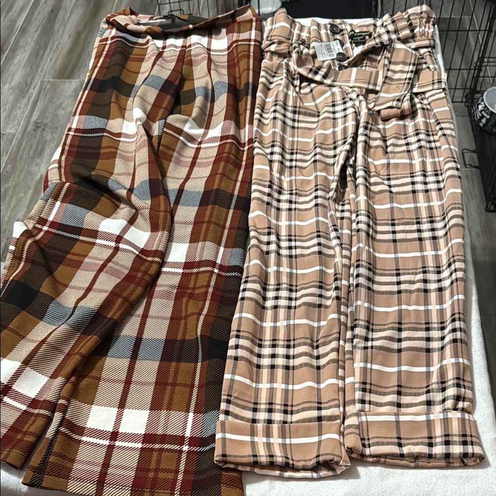 Fashion Nova Brown and Orange Maxi Pleated Trousers with additional set